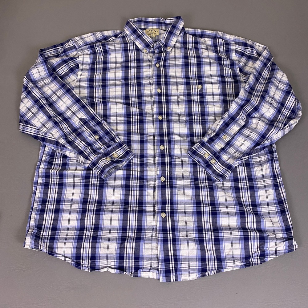 Blue Mountain Plaid Button Up Shirt Men's 2XLT Blue White Long Sleeve Tall *Flaw